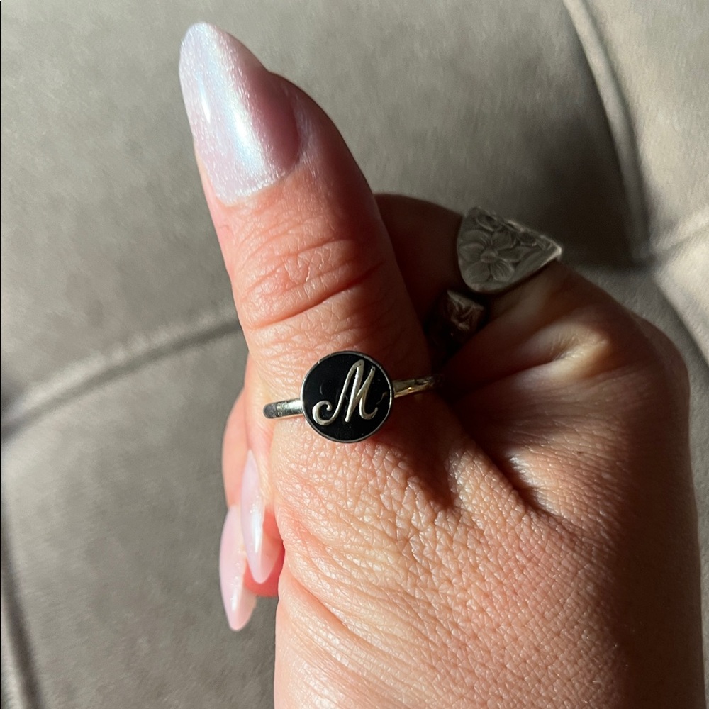 Elegant Black Initial Ring